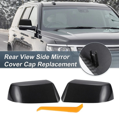 Rearview Mirror Cover Cap 2 x Black Carbon Fiber for Cadillac Chevrolet