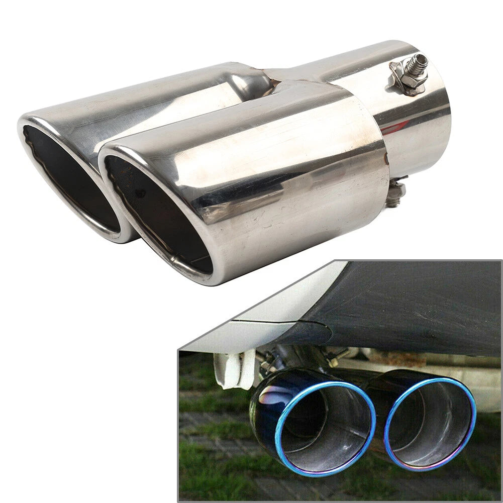 Dual Steel Rear Exhaust Pipe Tail Muffler Tip for Universal Fit (No Year Specified)