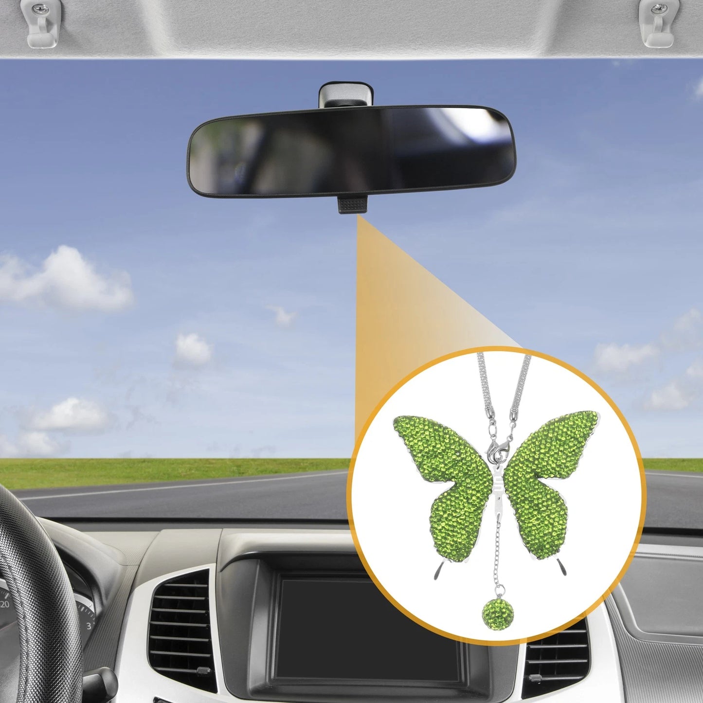 Faux Diamond Butterfly Rear View Mirror Pendant for Universal Vehicles