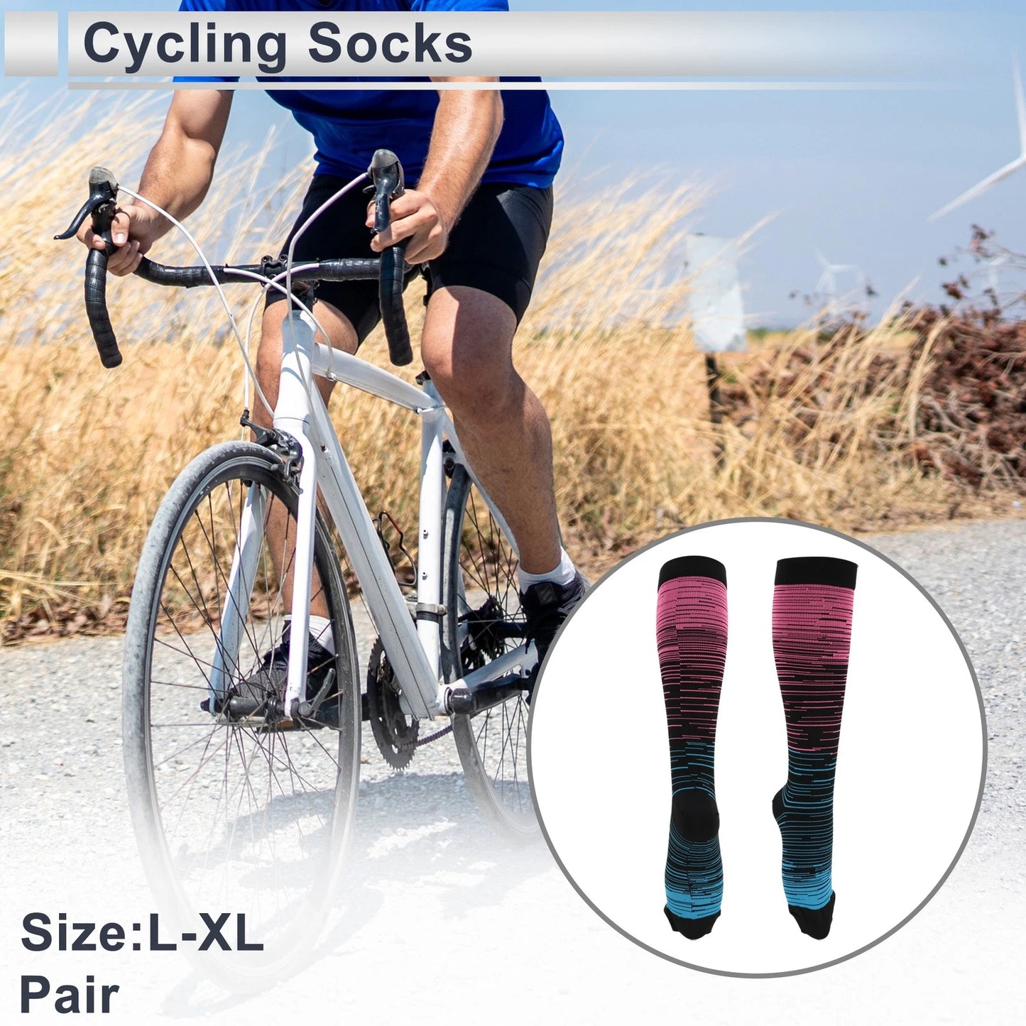 Cycling Socks for Size L-XL (Breathable, High-cut, Rose Red, Light Blue)