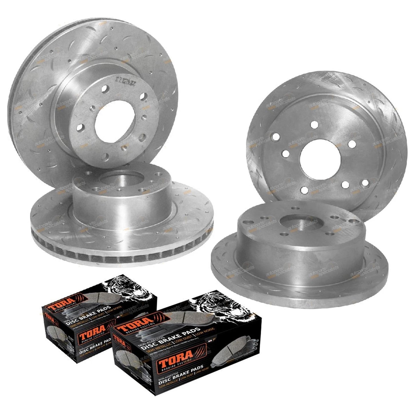 Set of 4 Slotted Drilled Disc Rotors and Pads for Commodore VT-VZ (1997–2006)