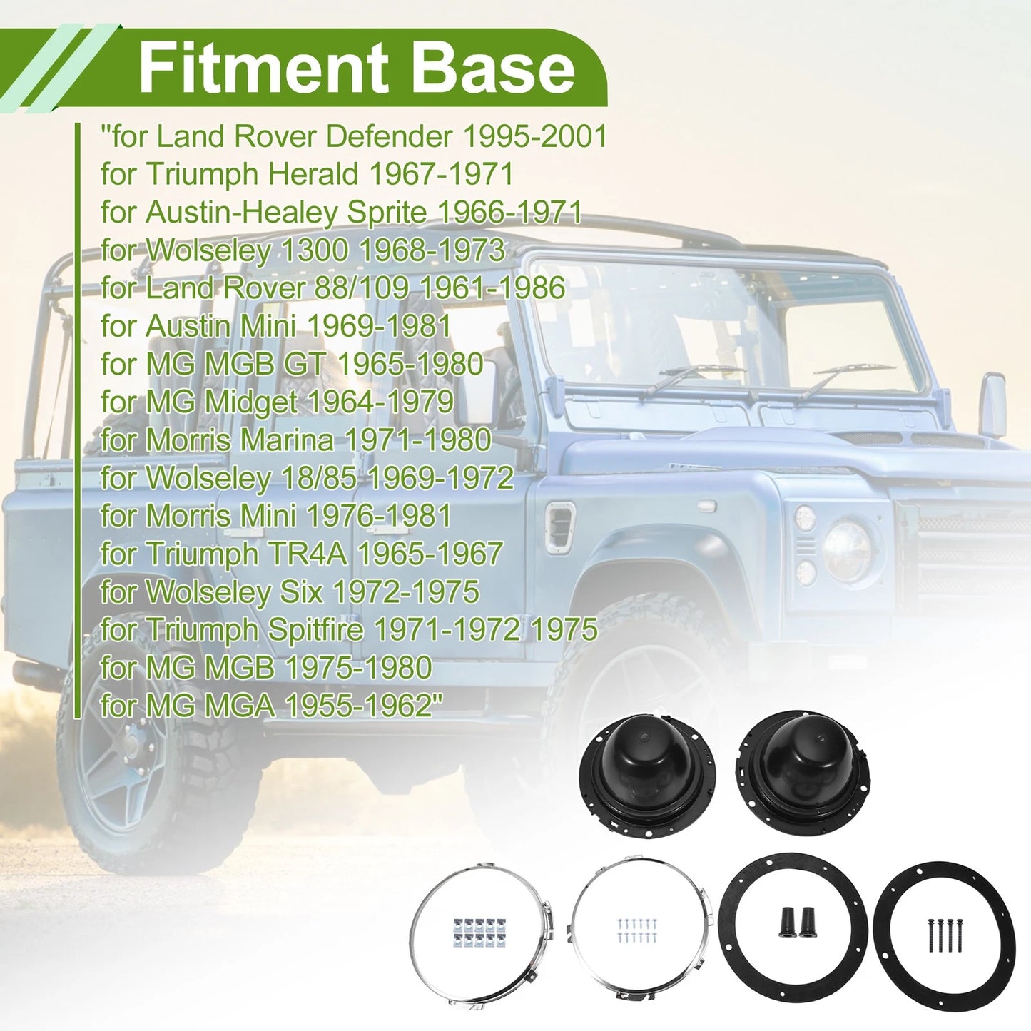 1 Pair 7" Headlight Buckets with Fixings for Mini Classic (Year Range)