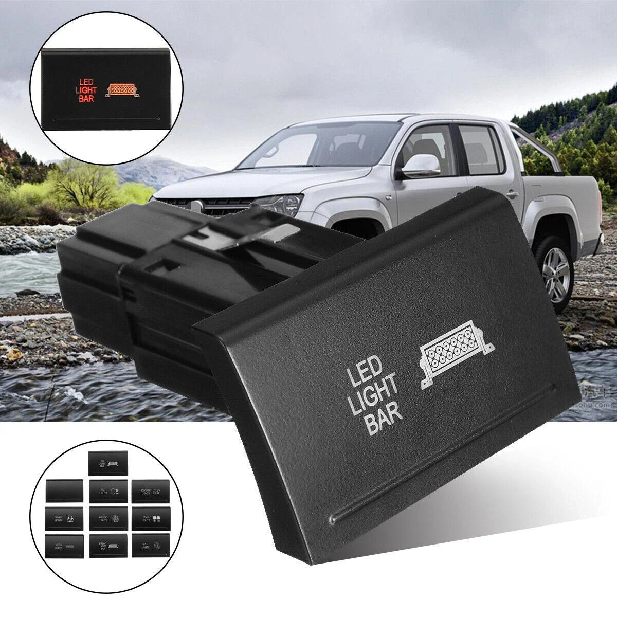 Top / Upper / Push Button Switch LED Work Rear Spot Reverse Light Bar for Amarok