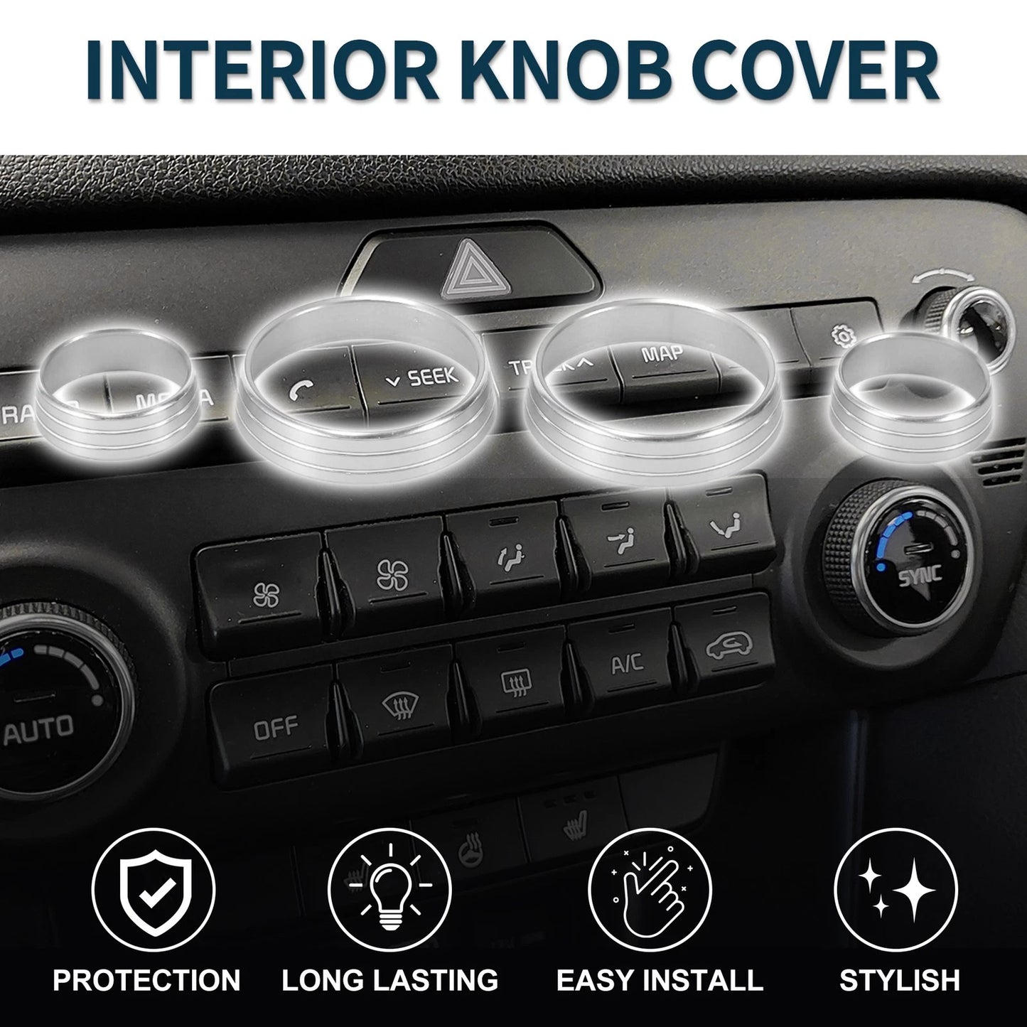 Set of 4 AC Media Volume Switch Knob Cover Rings for Kia Sportage QL (2017)