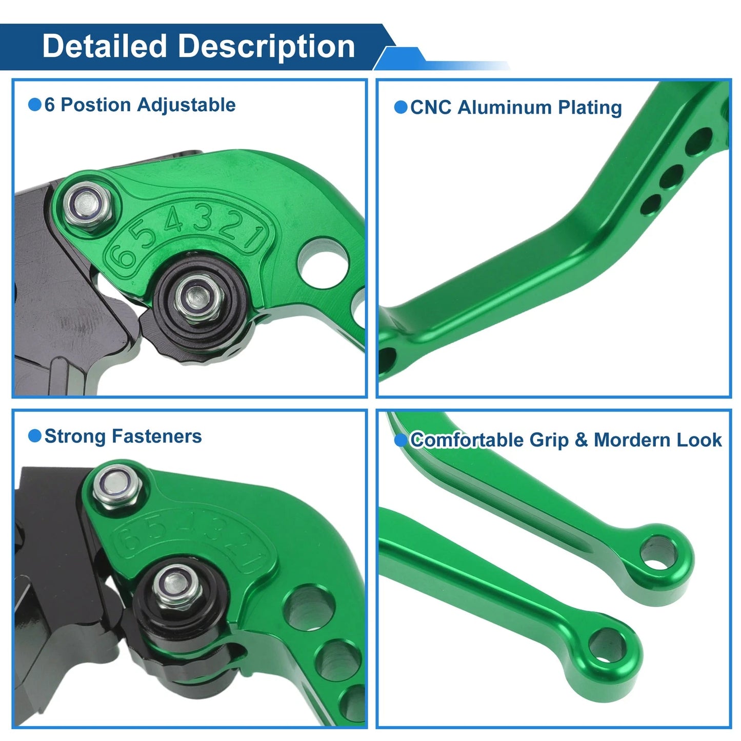 Adjustable Short Brake Clutch Levers for Kawasaki ZX10R (2004–2005) Green 1 Pair