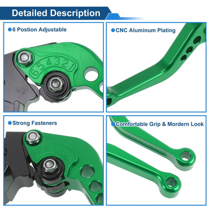Adjustable Short Brake Clutch Levers for Kawasaki ZX10R (2004–2005) Green 1 Pair