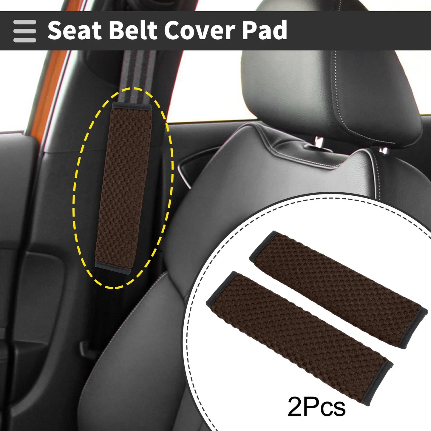 Set of 2 Brown Seat Belt Cover Pads for Universal Fit (23cm)