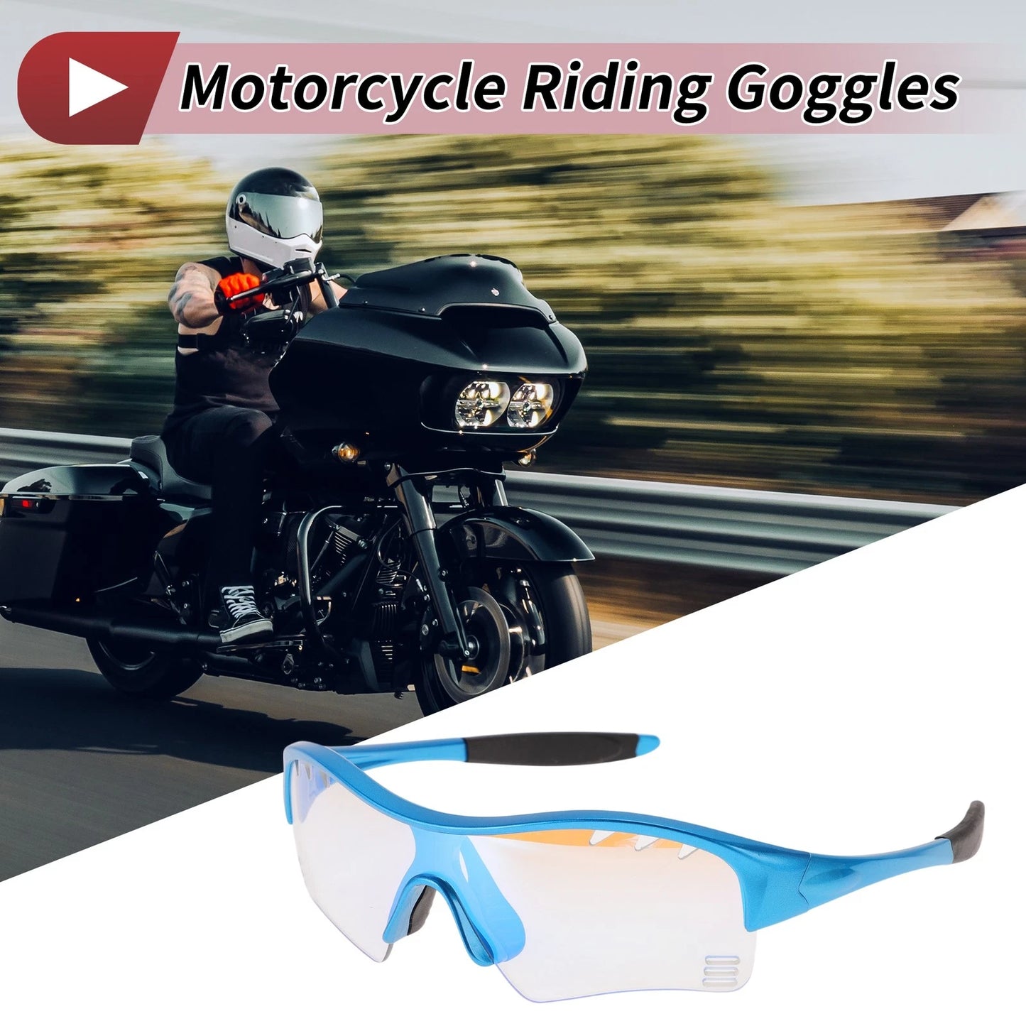 Motorcycle Riding Goggles for Motorcycle (Light Blue Lens, Blue Frame)