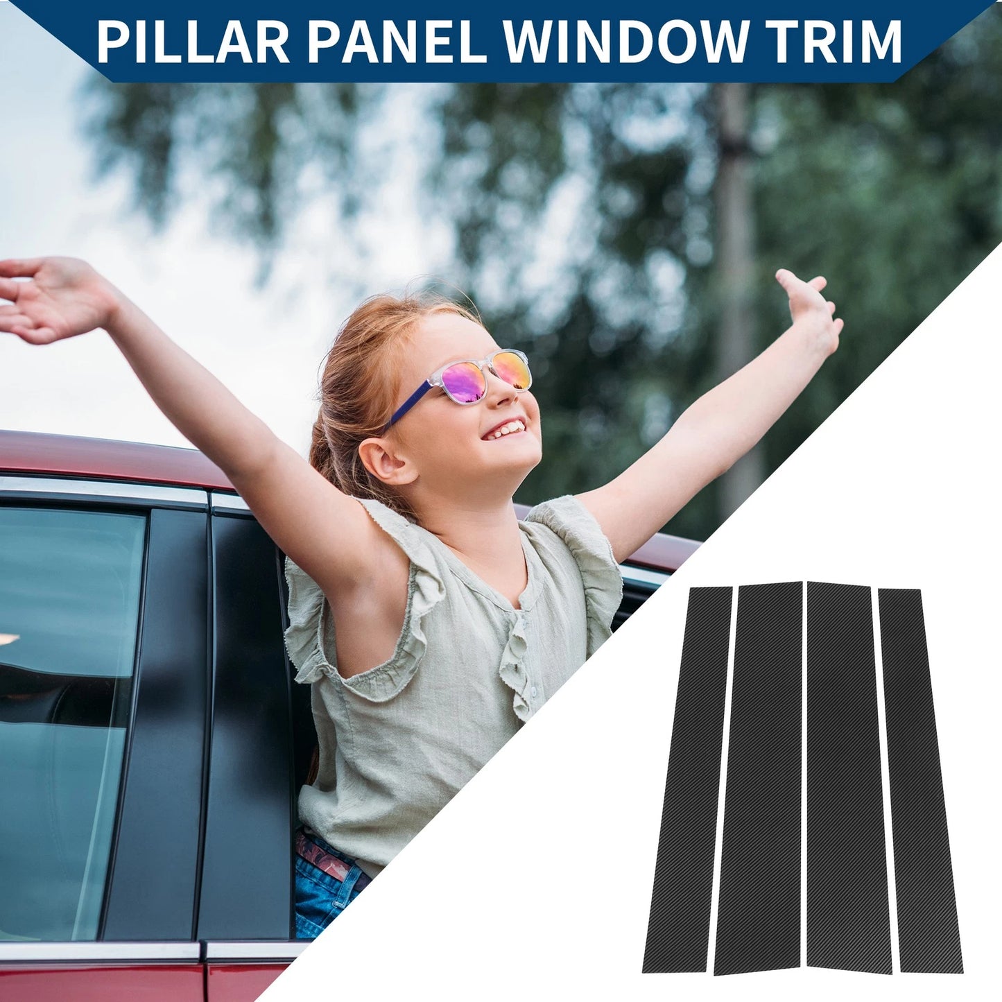 Set of 4 Car Pillar Window Trim Covers for Toyota Tundra (2007–2020) Black Carbon Fiber