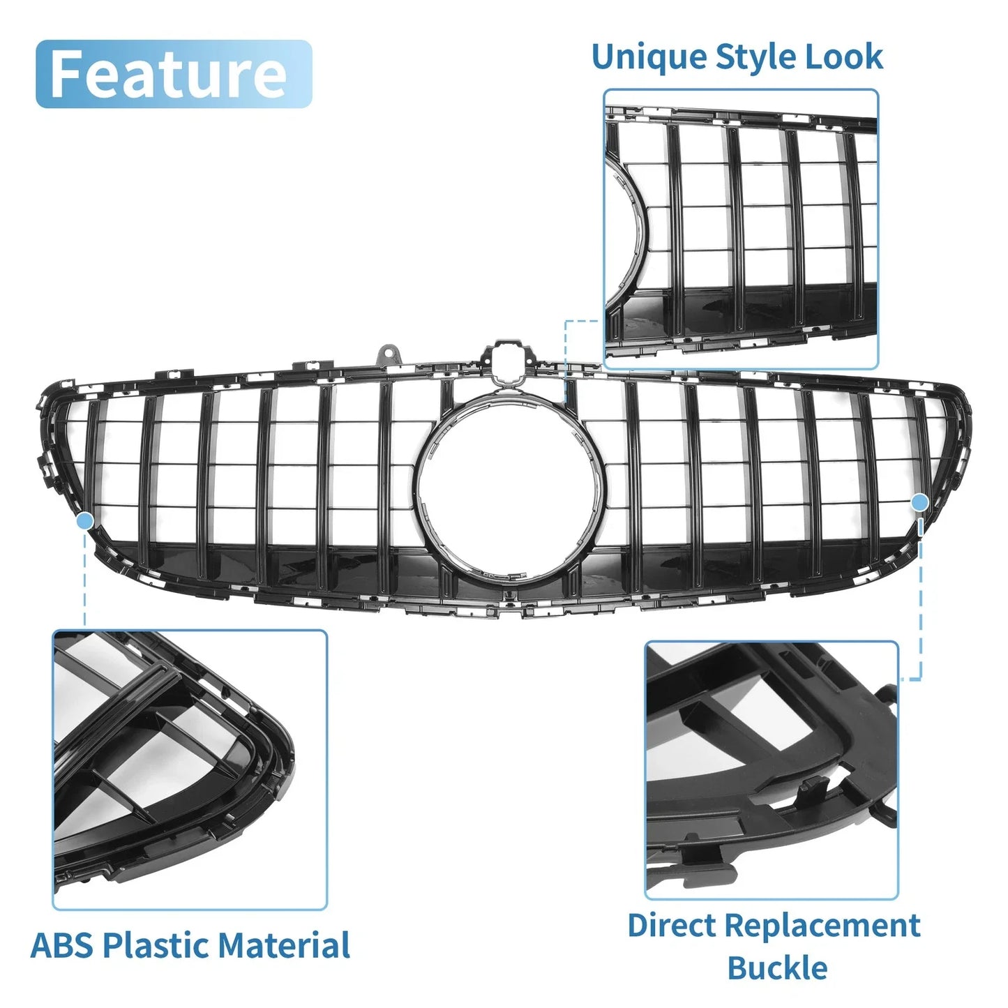 Front Upper Bumper Grille for Mercedes-Benz CLS400 2015-2018 Black Grille