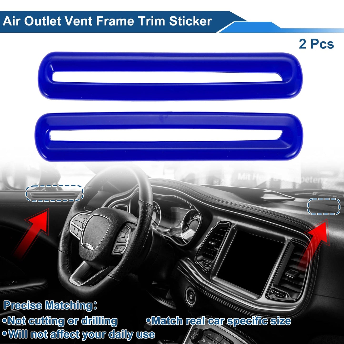 2Pcs Air Condition Outlet Vent Trim Cover for Dodge Challenger (2015–2023) Blue