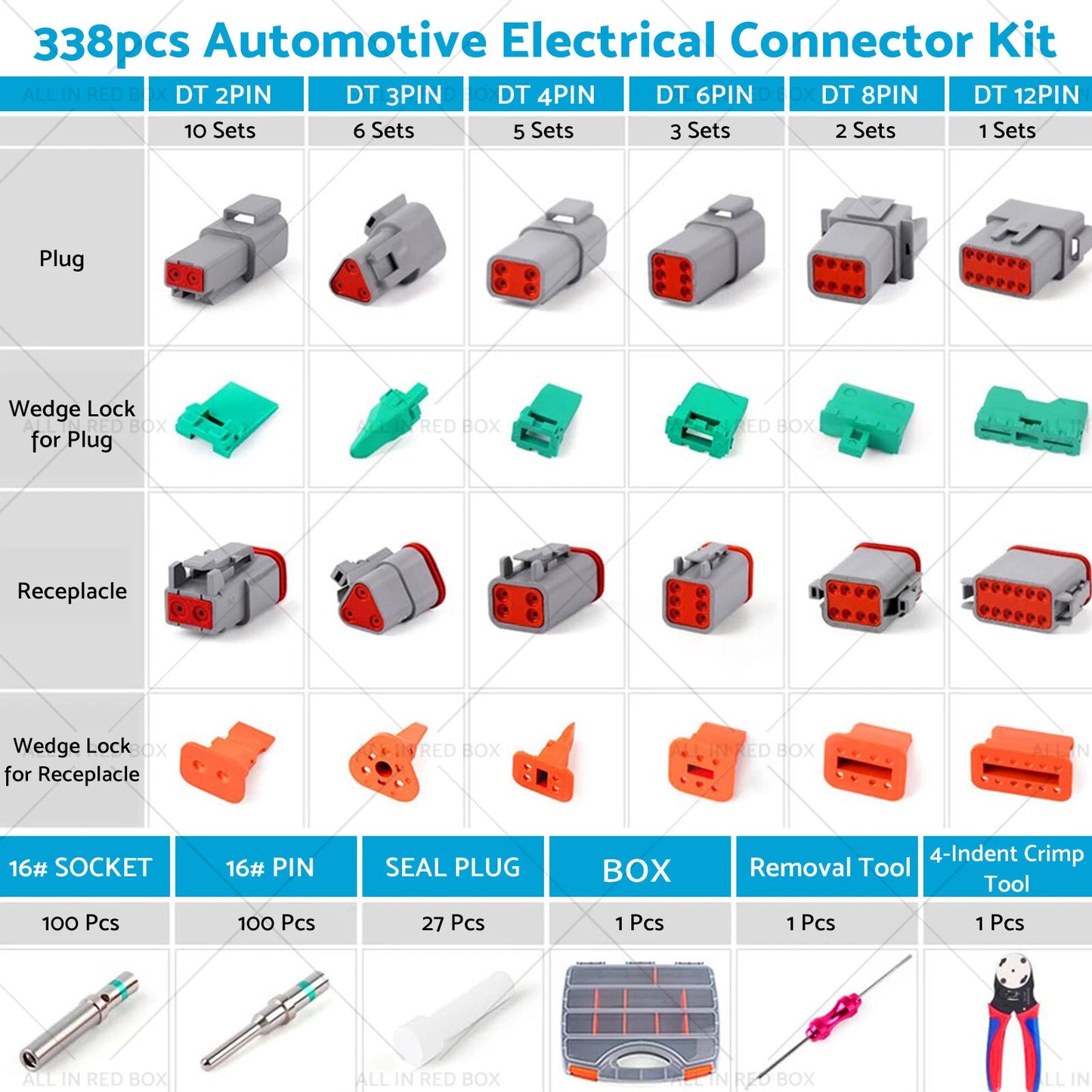 338PCS Crimping Tool Connector Kit for DT Deutsch 14-18AWG