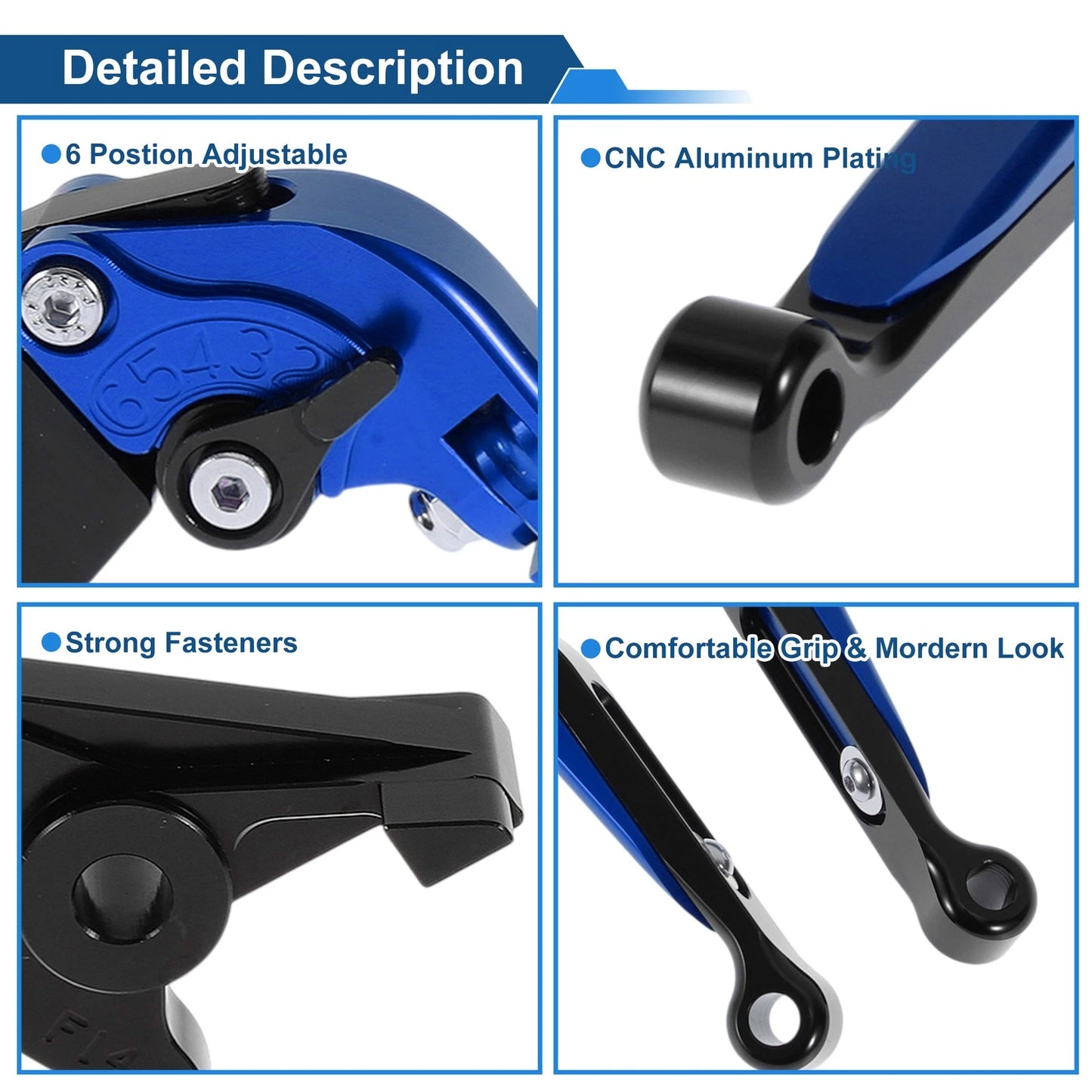 Adjustable Short Long Brake Clutch Lever for Kawasaki ER-5 (2004–2005) Blue Black
