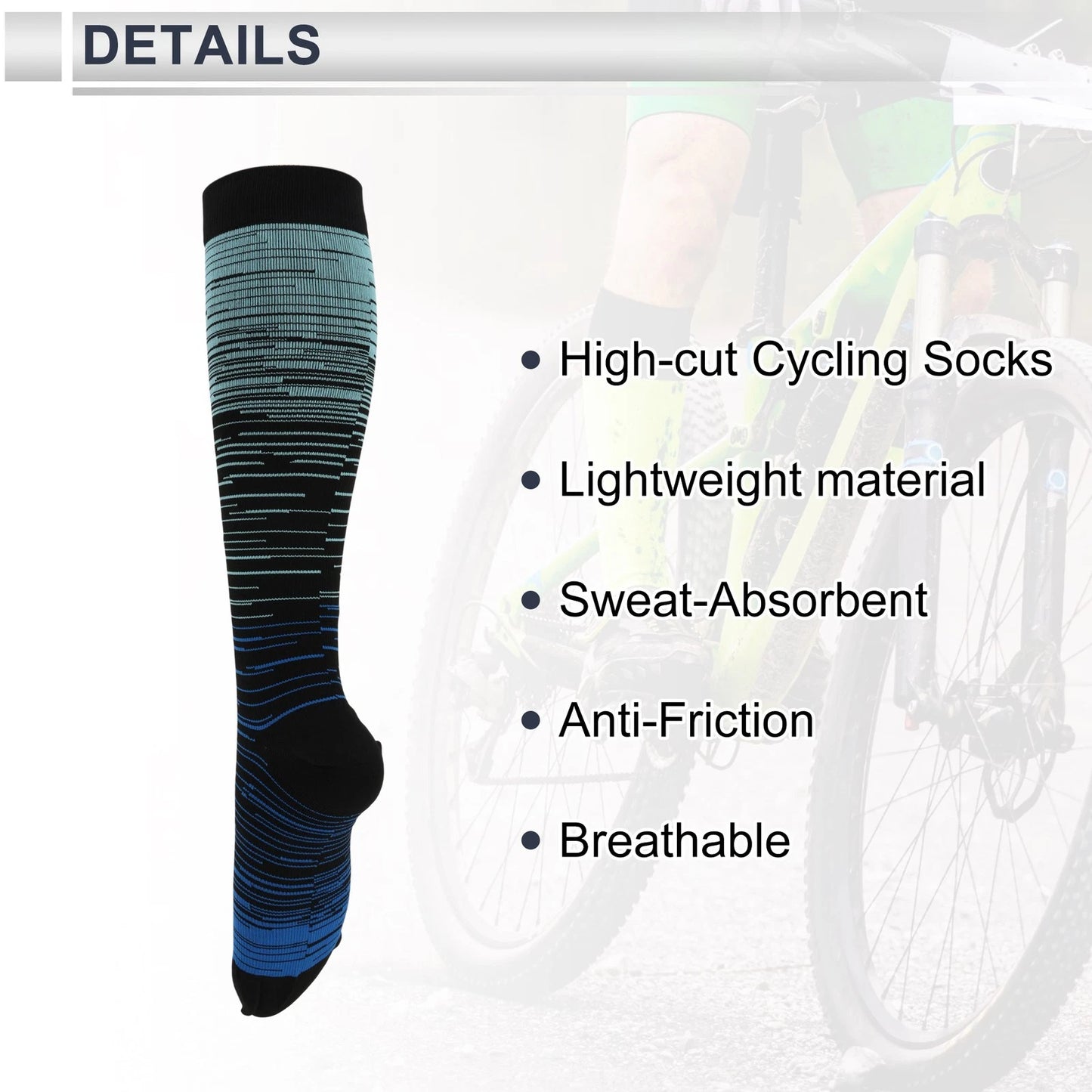 Cycling Socks Size S-M Breathable High-Cut Light Blue