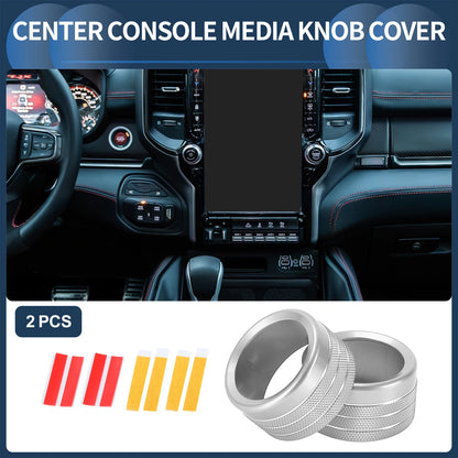 2X Center Console Audio Media Knob Cover for Dodge Ram (2019–2021) Silver Tone