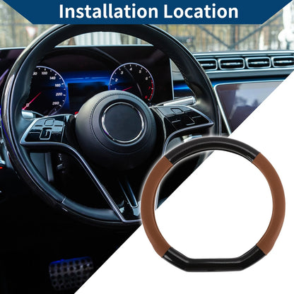 Steering Wheel Cover for Universal Fit (14.96") Black Light Brown