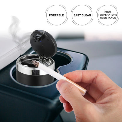 Universal Car Ashtray Trash Can with LED Light - Black