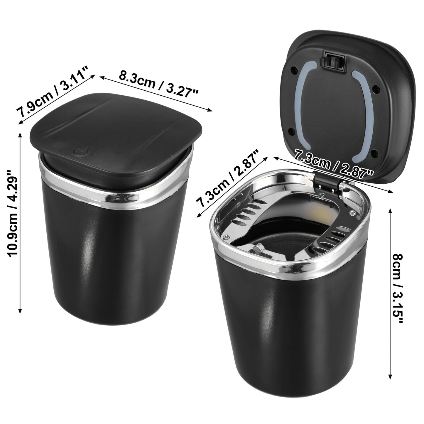 Car Ashtray Trash Can with LED Light for Universal Fit (2010–2023)