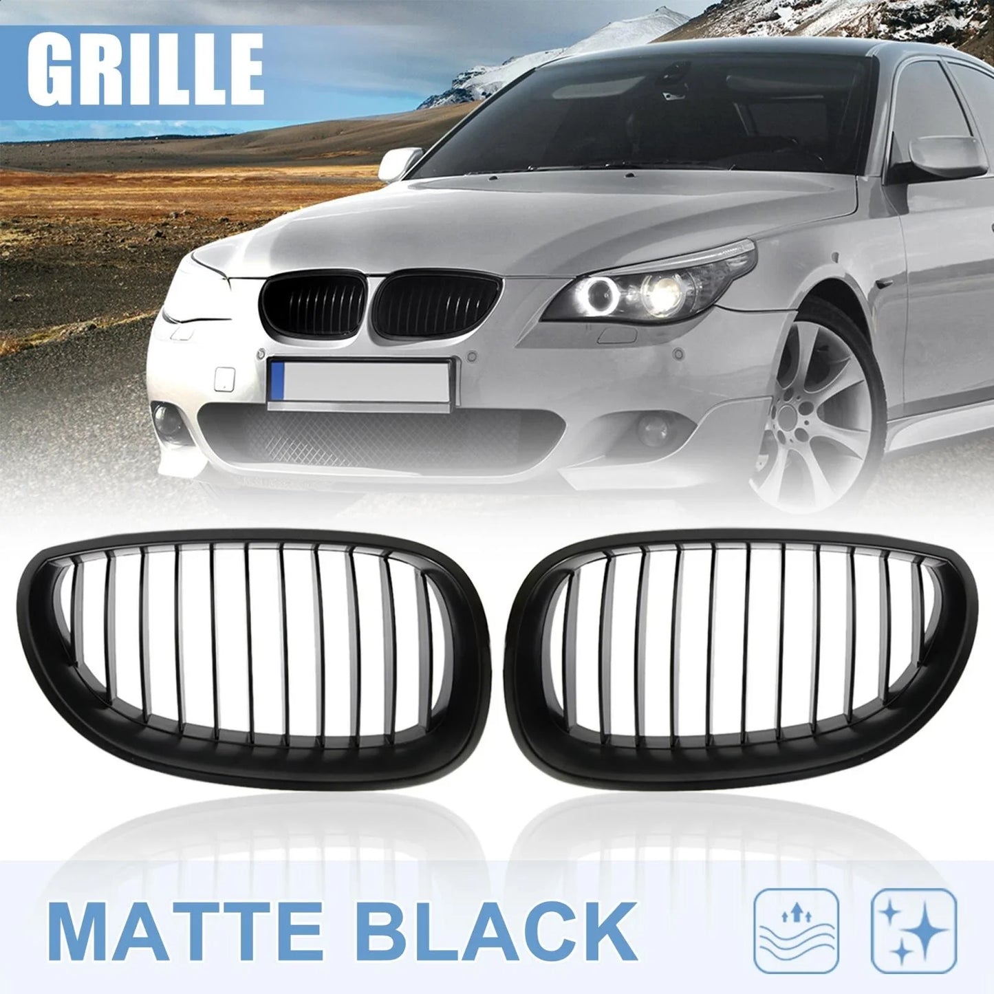 Matte Black Grill for BMW E60/E61 528i 535i 525i 530i 530xi 545i M5 (2003-2009)