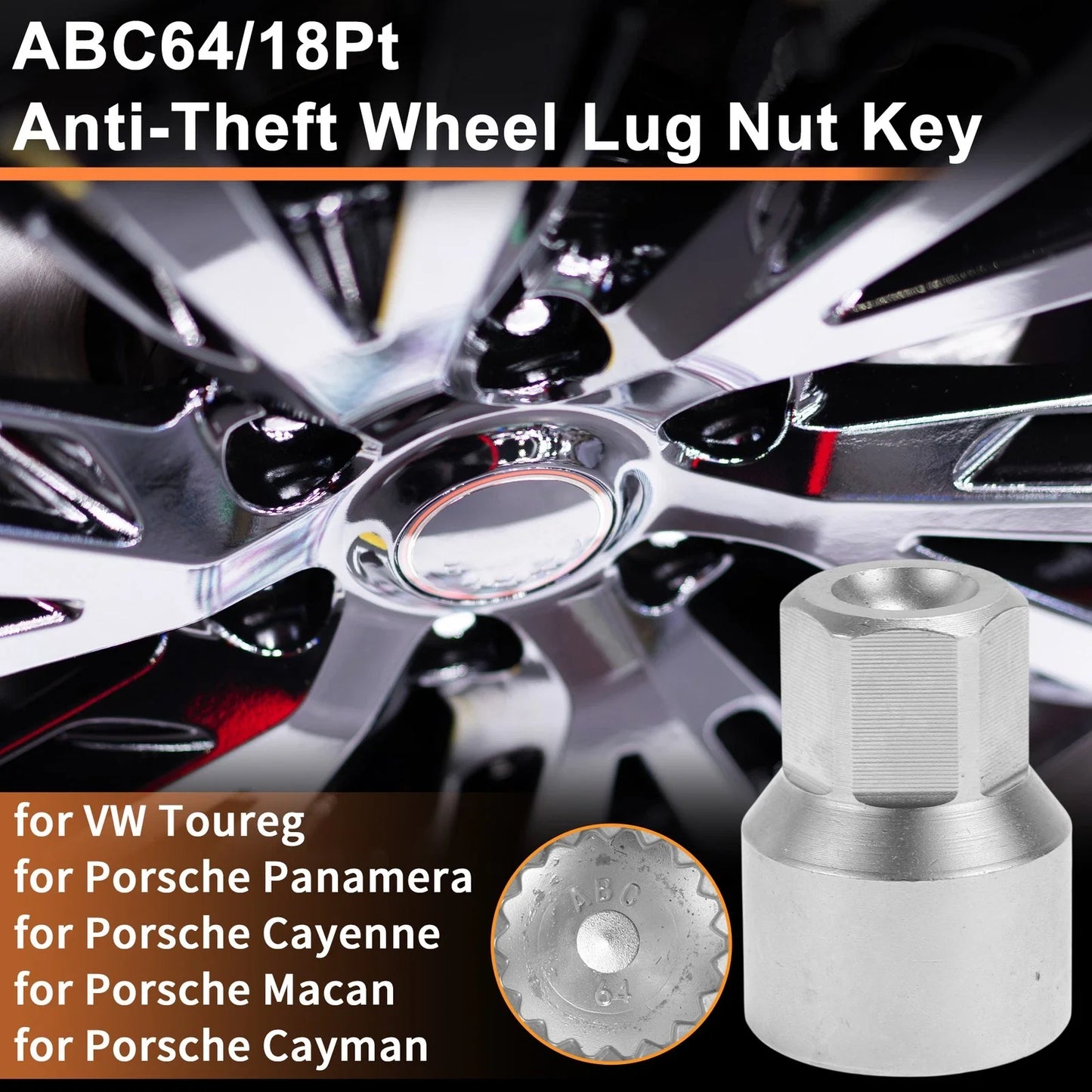 Wheel Lock Lug Nut for VW Touareg (2004-2010) - 2 x Locking Nut Key Socket Tool