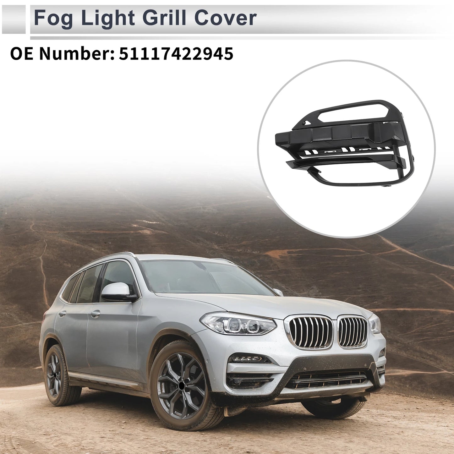 1 Pc Fog Light Grill for BMW X3 (2018–2021) No. 51117422945