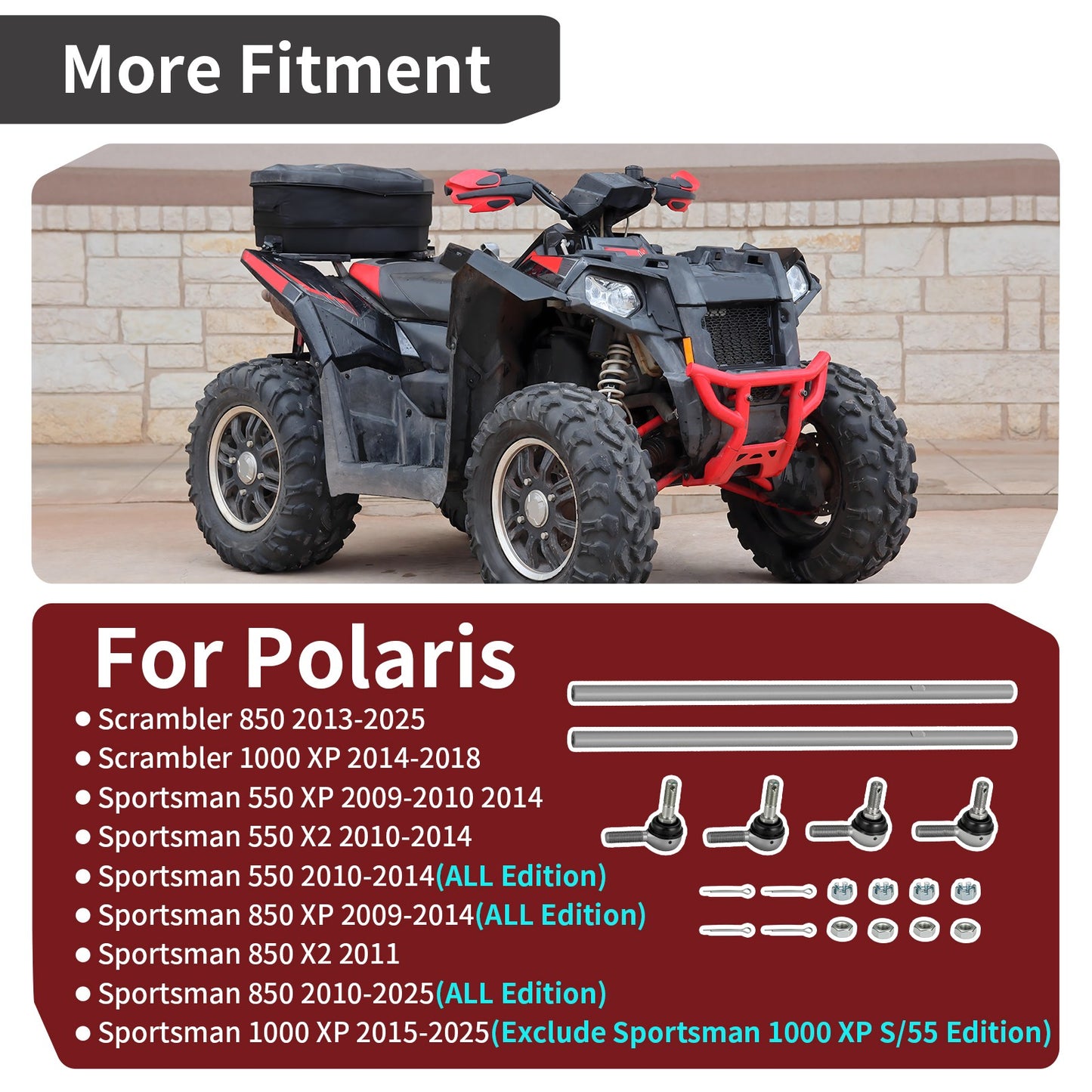 Set of 2 Steering Post End Rods for Polaris Sportsman 550 (2010–2014)