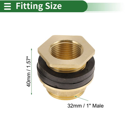 2X Brass Pipe Fitting 1" Male External Thread Connector with Gasket