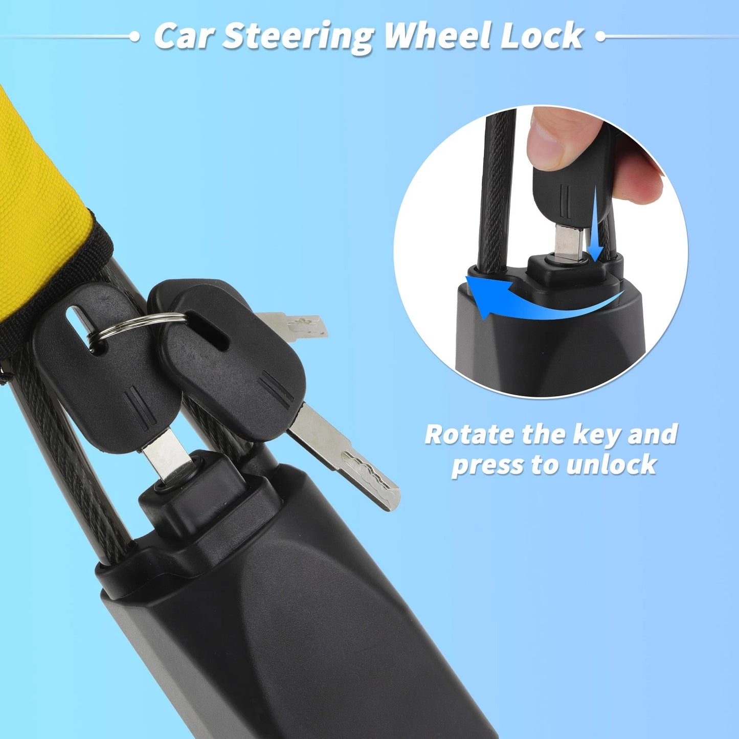 Steering Wheel Lock & Seat Belt Lock for Universal Fit (2010–2023) - Yellow