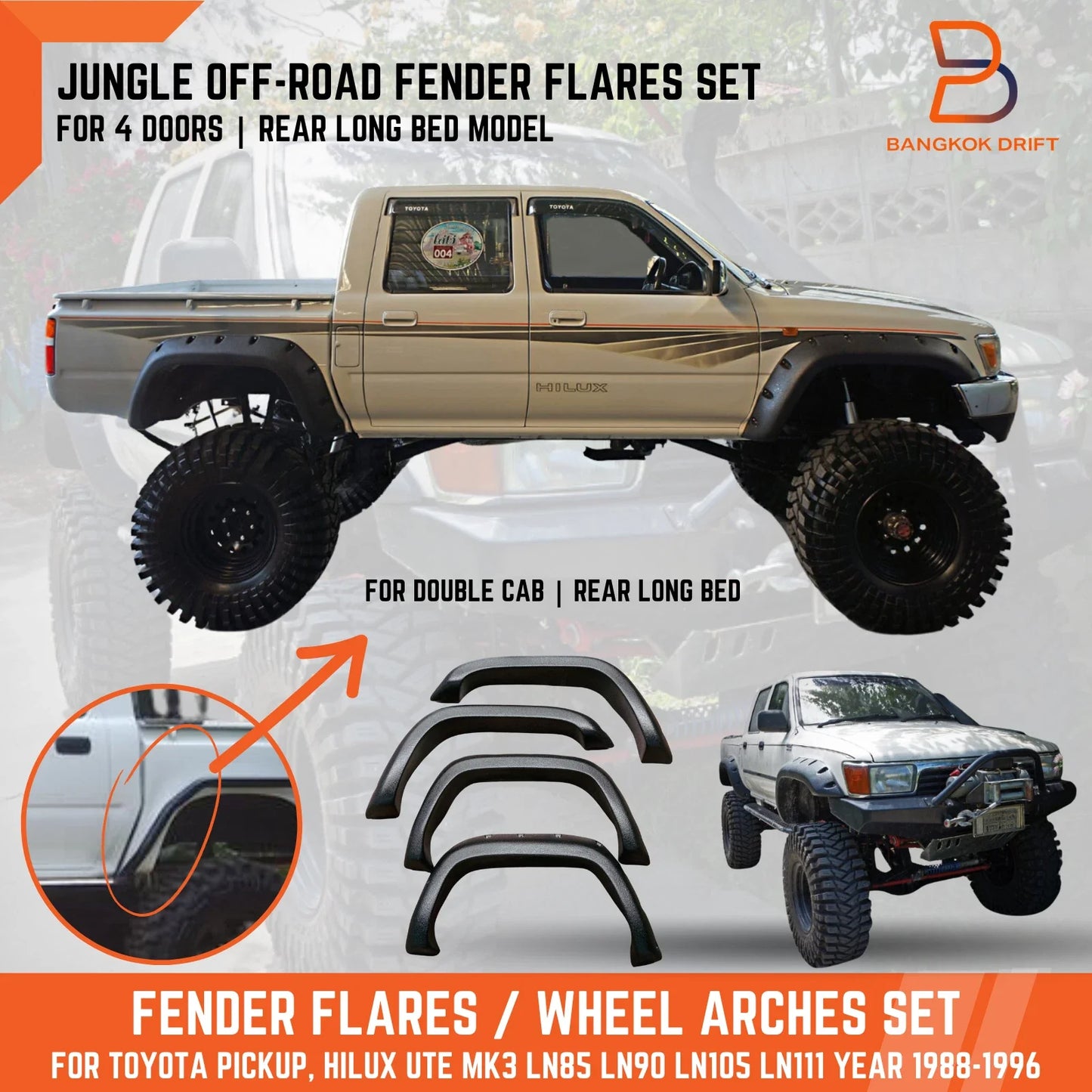 Fender Flares for Toyota Hilux Ute 88-96 (LN85, LN106, LN111) 4DR Long Bed