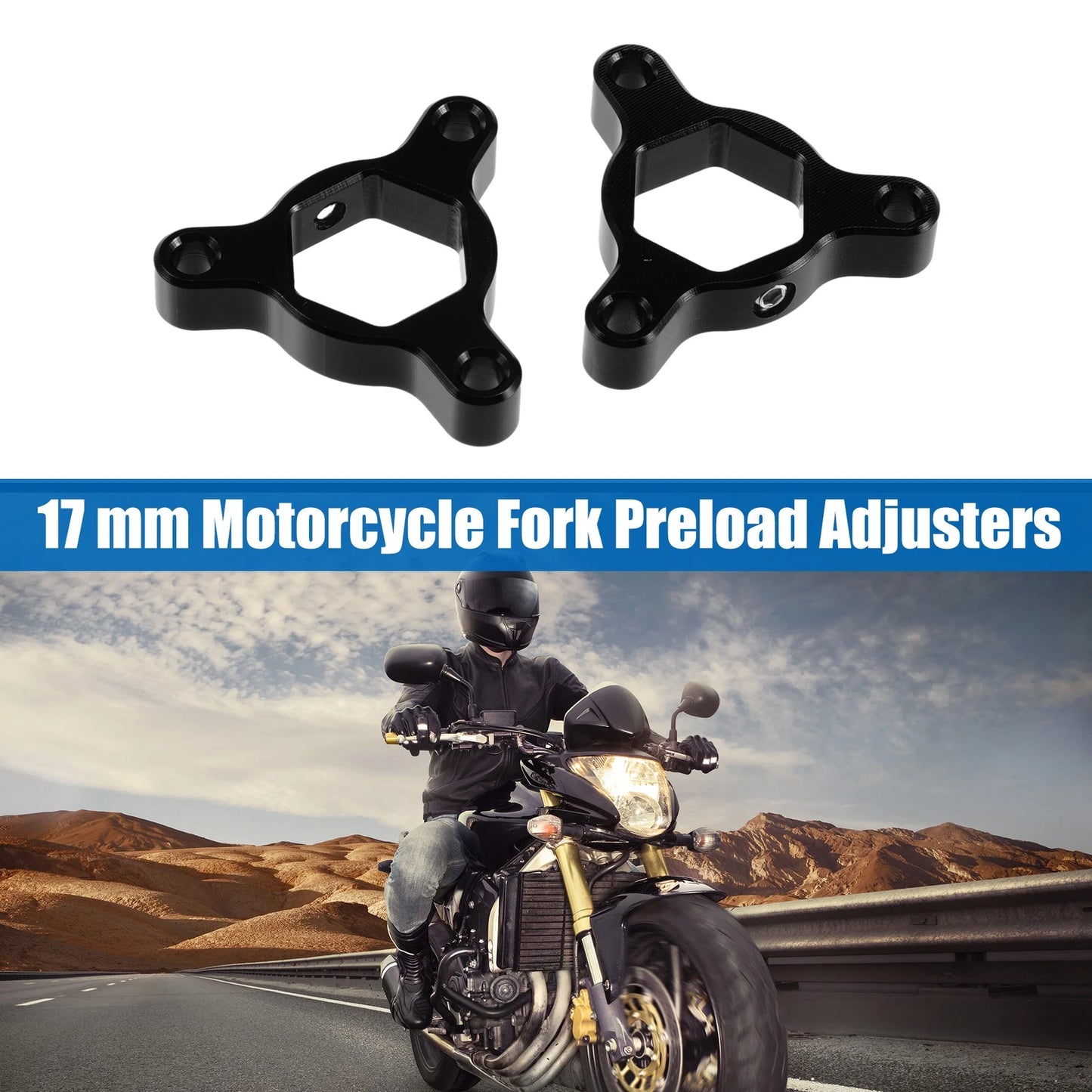 2X 17mm Racing Motorcycle Fork Preload Adjusters Aluminum Black