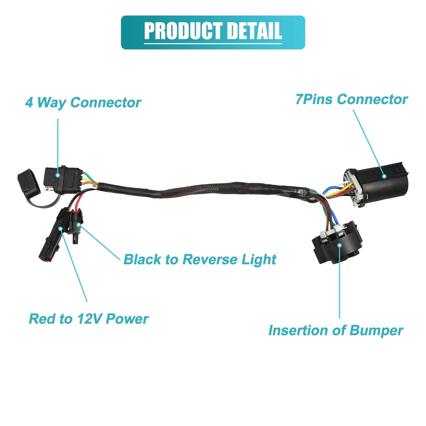 7 Pin to 4 Way Flat Trailer Wiring Harness for LED Tailgate Light Bar