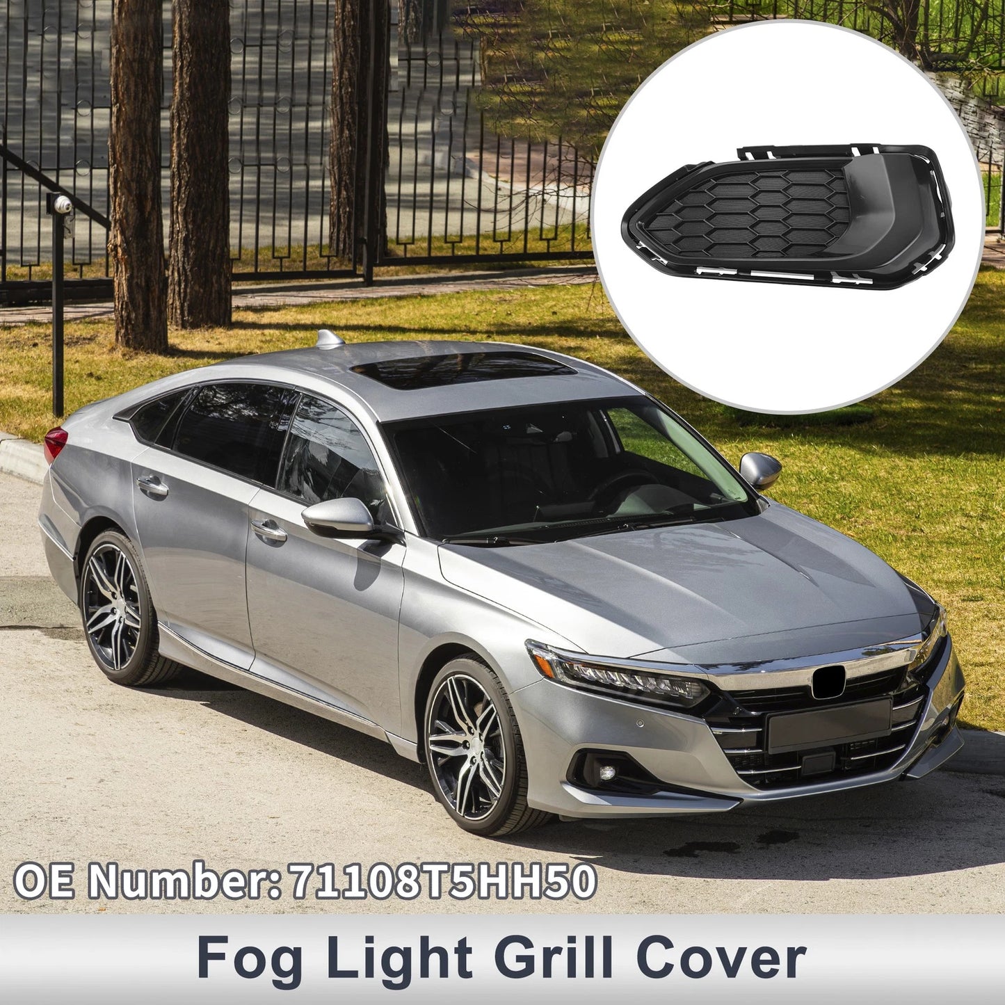 1pc Fog Light Grill for Honda Fit (2018) No. 71108T5HH50, ABS Black