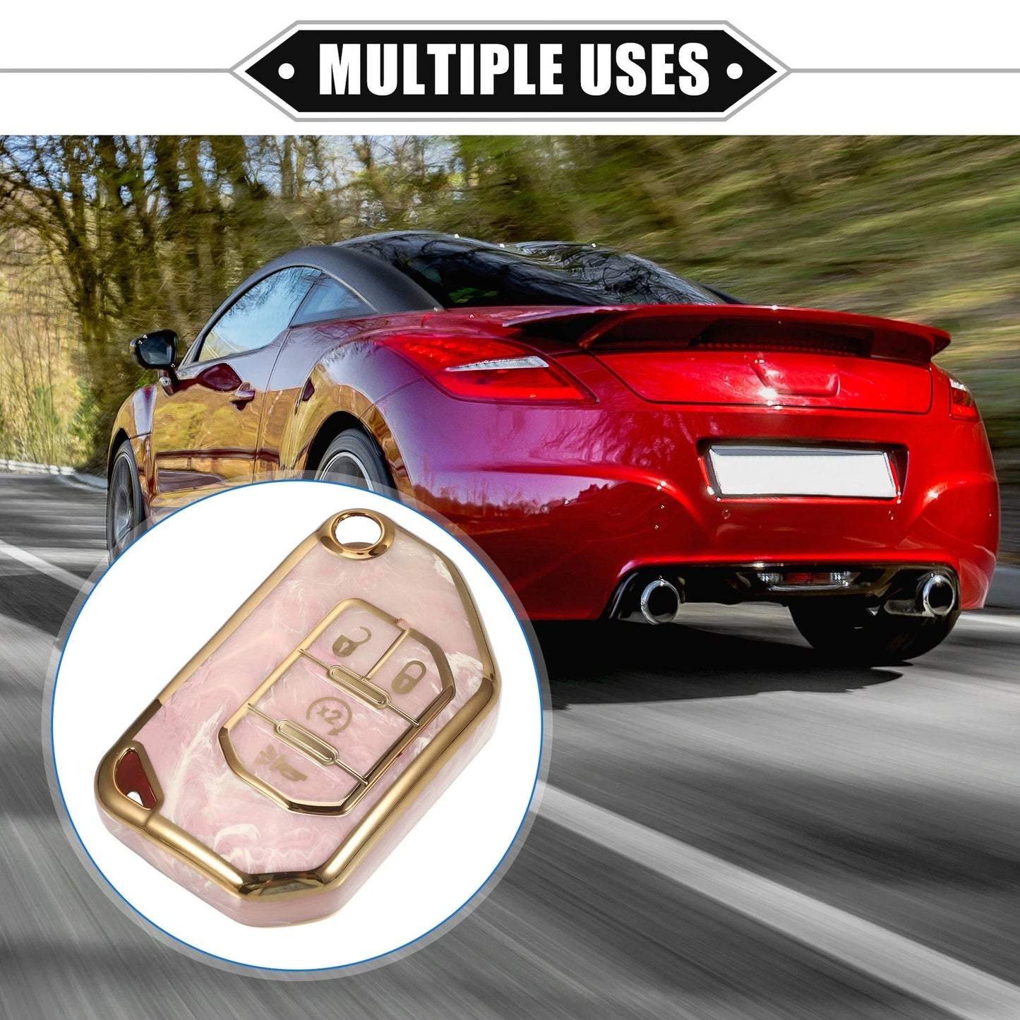 4 Button Remote Key Fob Cover Shell for Jeep Wrangler JL JLU (2018–2023) TPU Pink