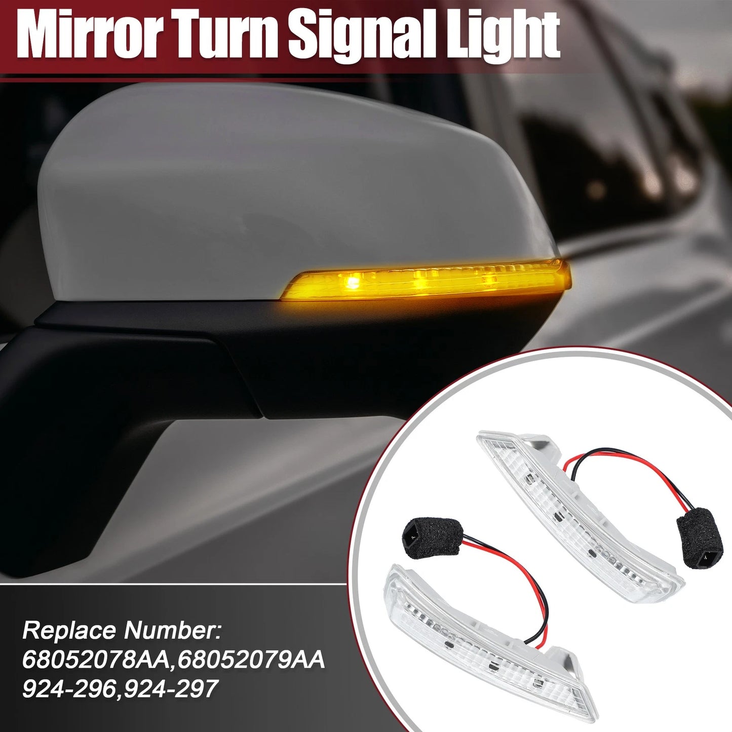 2X LED Mirror Turn Signal Light for Chrysler (68052078AA, 68052079AA)