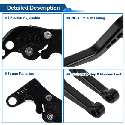 Short Brake Clutch Levers for Yamaha MT07 (2014–2022) - Solid Black, 1 Pair