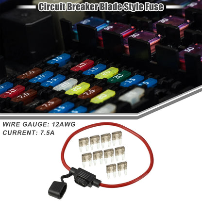 Set of 7.5A Mini Blade Fuses with 12 AWG Fuse Holder