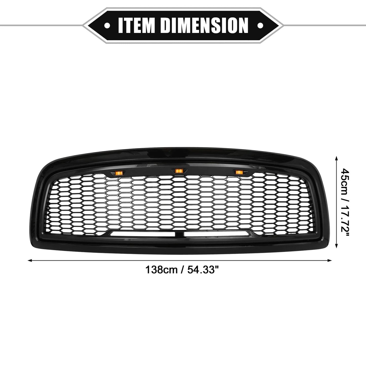 Front Grille Assembly with LED Lights for Dodge Ram 3500 (2010) Gloss Black
