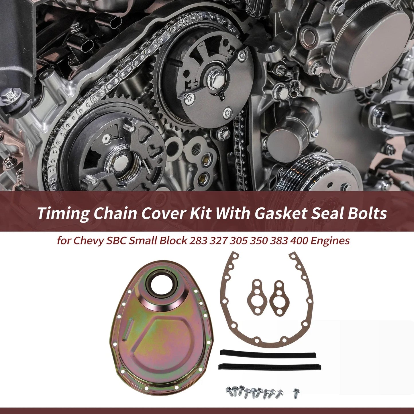 Timing Chain Cover Kit with Gasket & Bolts for Chevy SBC Small Block 283