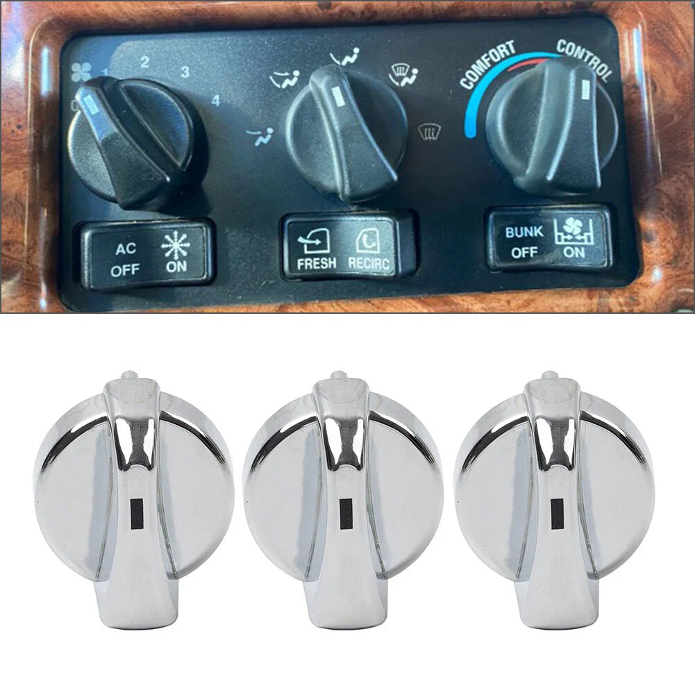 3 x Chrome A/C Heater Control Knob for Peterbilt 330 335 357 367 375 378 379 384