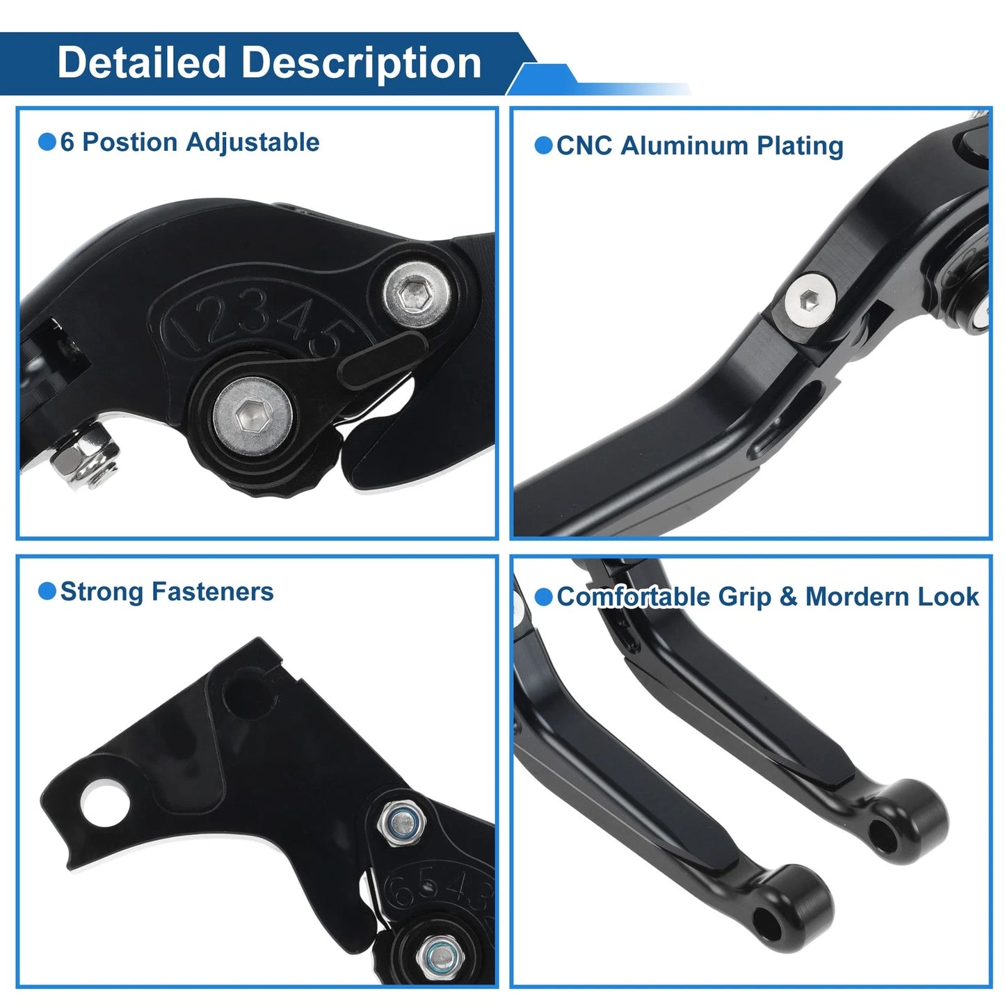 Short/Long Brake Clutch Levers for BMW G310R (2017–2021) - Solid Black, 1 Pair