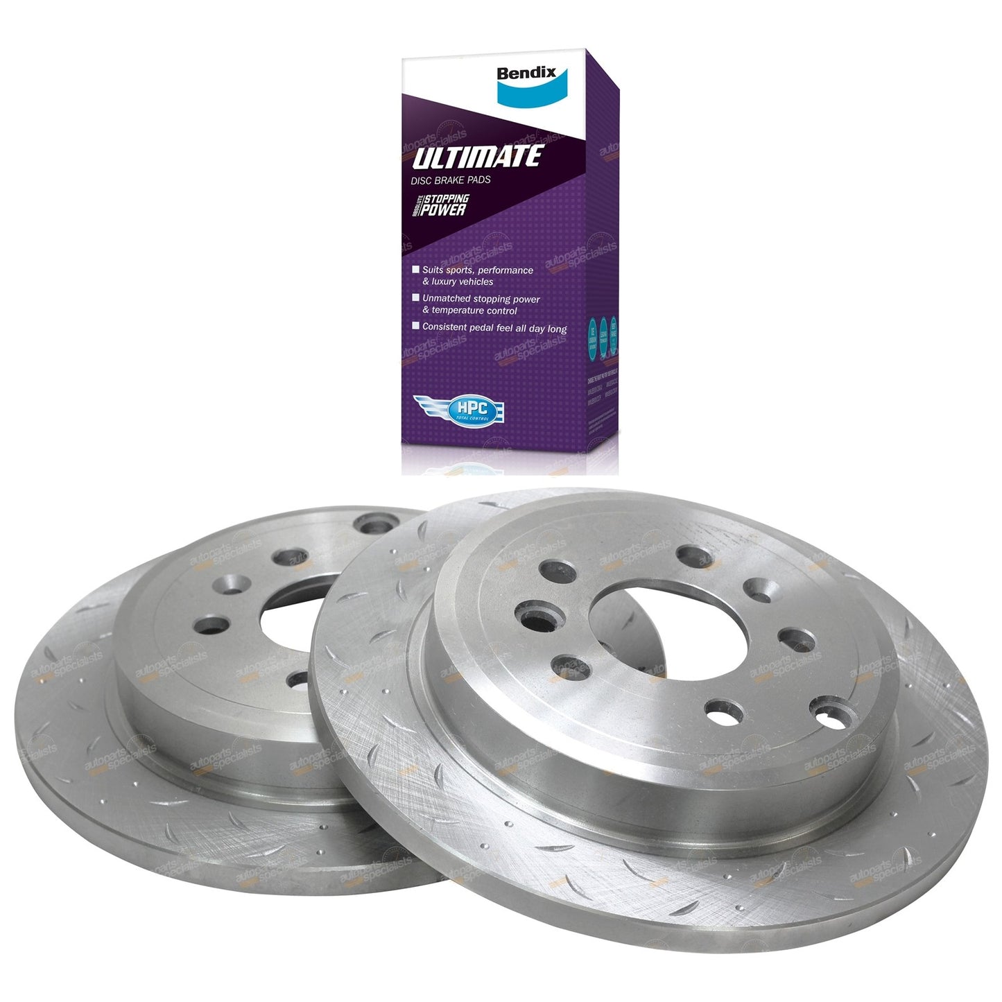 Set of 2 Slotted Drilled Rotors & ULT Pads for Falcon Fairmont Fairlane (2002–2014)