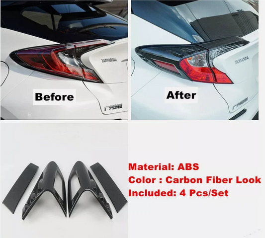 4X Carbon Fiber Rear Tail Light Lamp Cover Trim for Toyota C-HR (2017–2021)