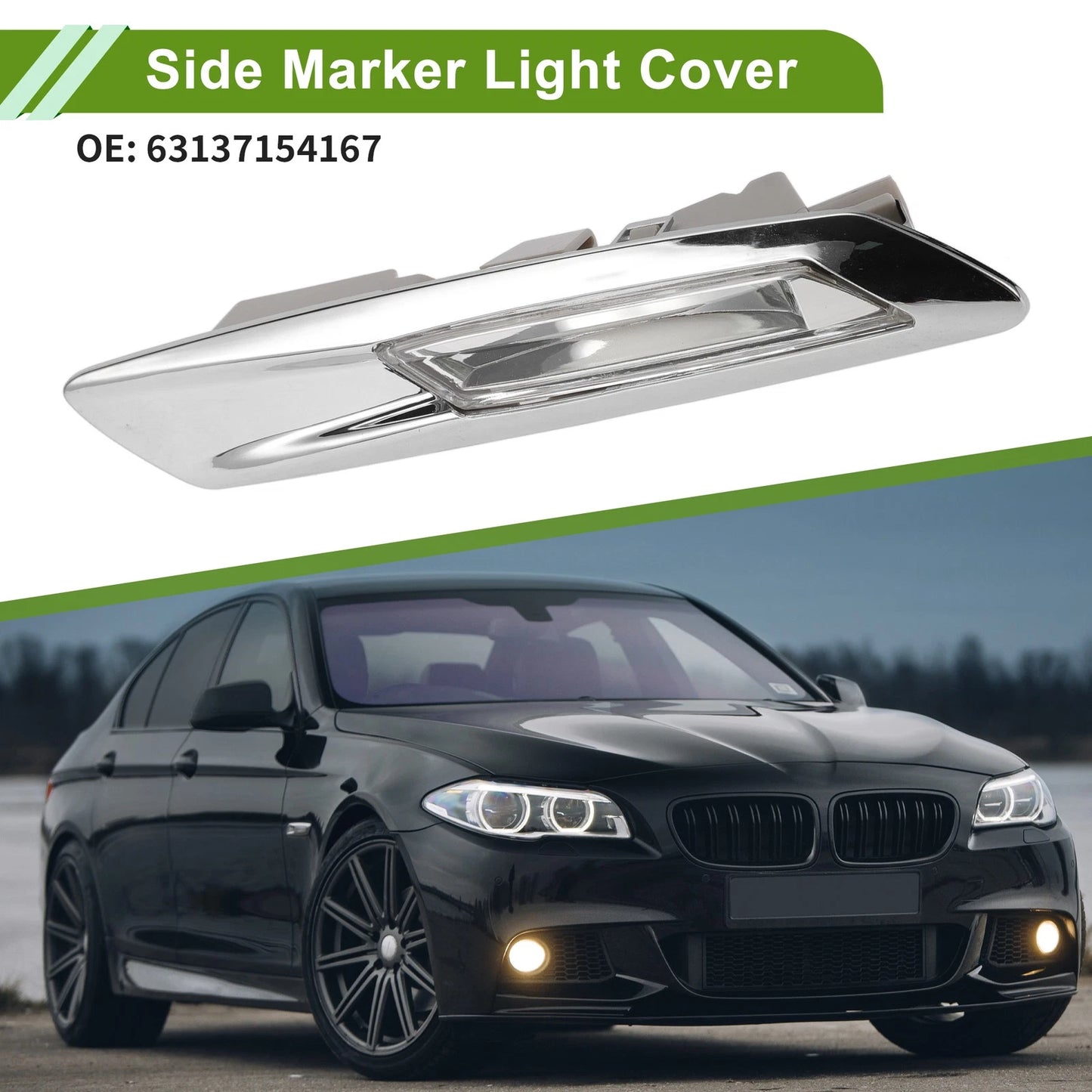 Left Side Marker Light Cover for BMW 535i (2011–2013) 63137154167 Silver Tone