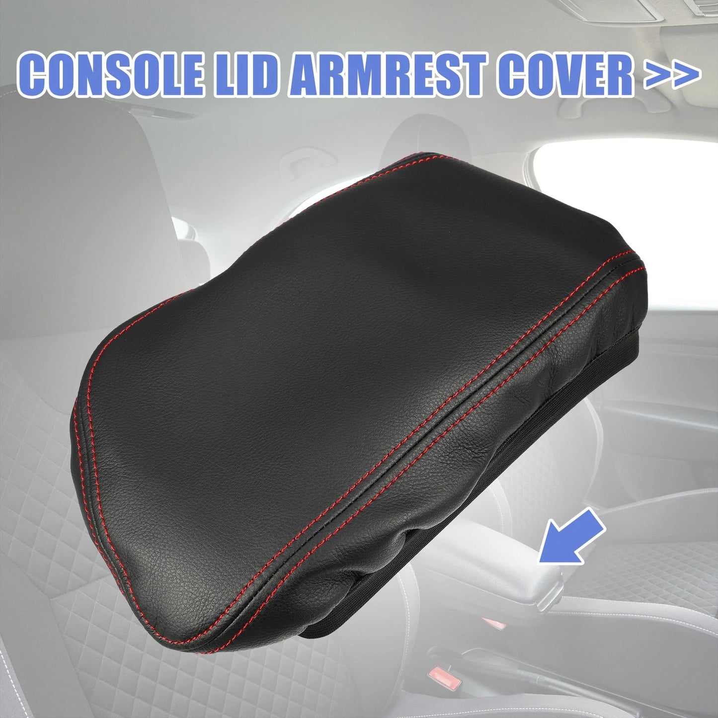 Center Console Armrest Cover for BMW X1 (2016–2021) Black Red Stitches