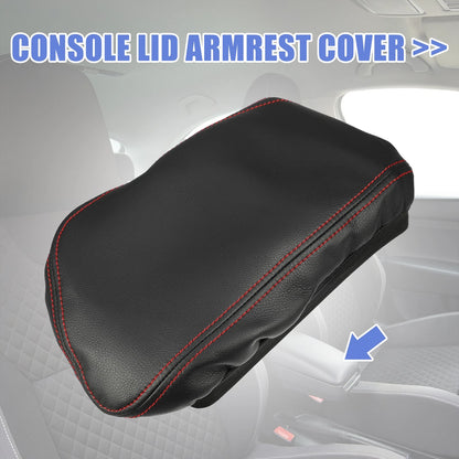 Center Console Armrest Cover for BMW X1 (2016–2021) Black Red Stitches