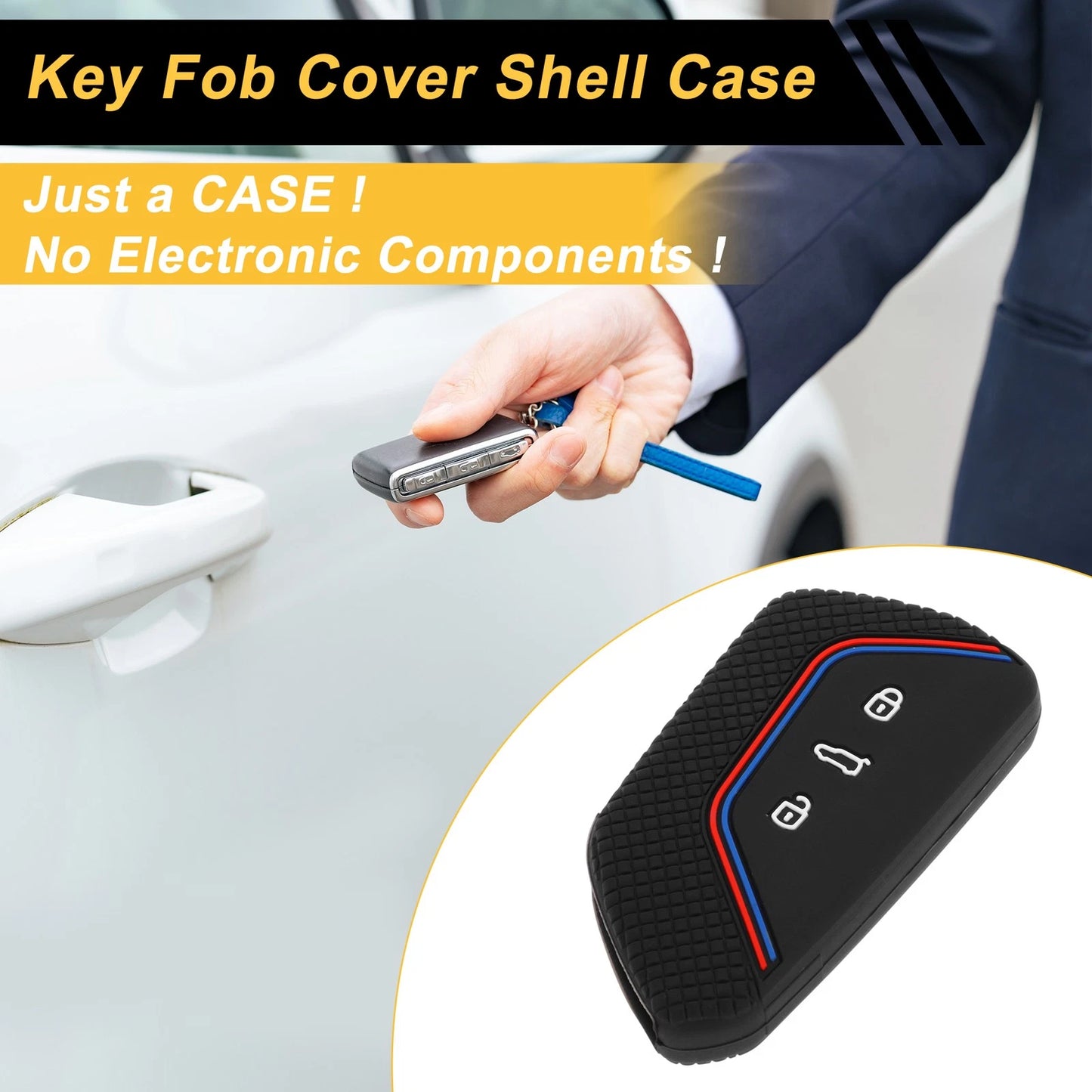 Silicone Car Key Case for VW Golf 8 (2020–Present) - 3 Buttons, Black Red Blue