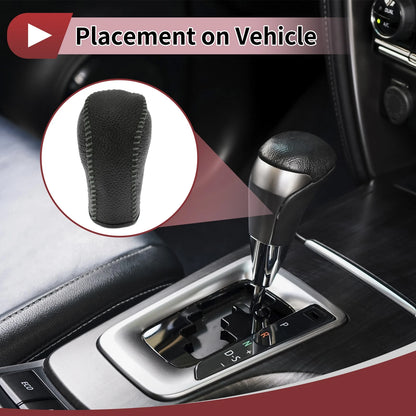 1 Pc Gear Shift Knob Cover for Hyundai Tucson (2015–2018) Black Grey Faux Leather