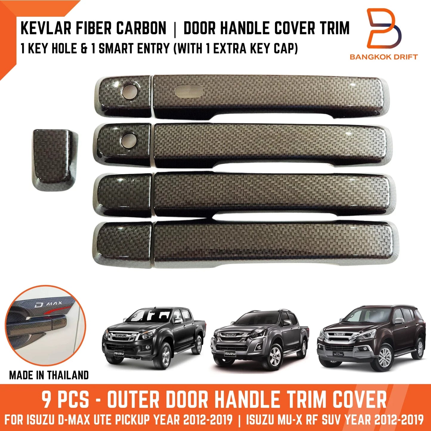 Black Carbon Fiber 4 Door Handle Cover Trim for Isuzu D-Max, MU-X (12-19)