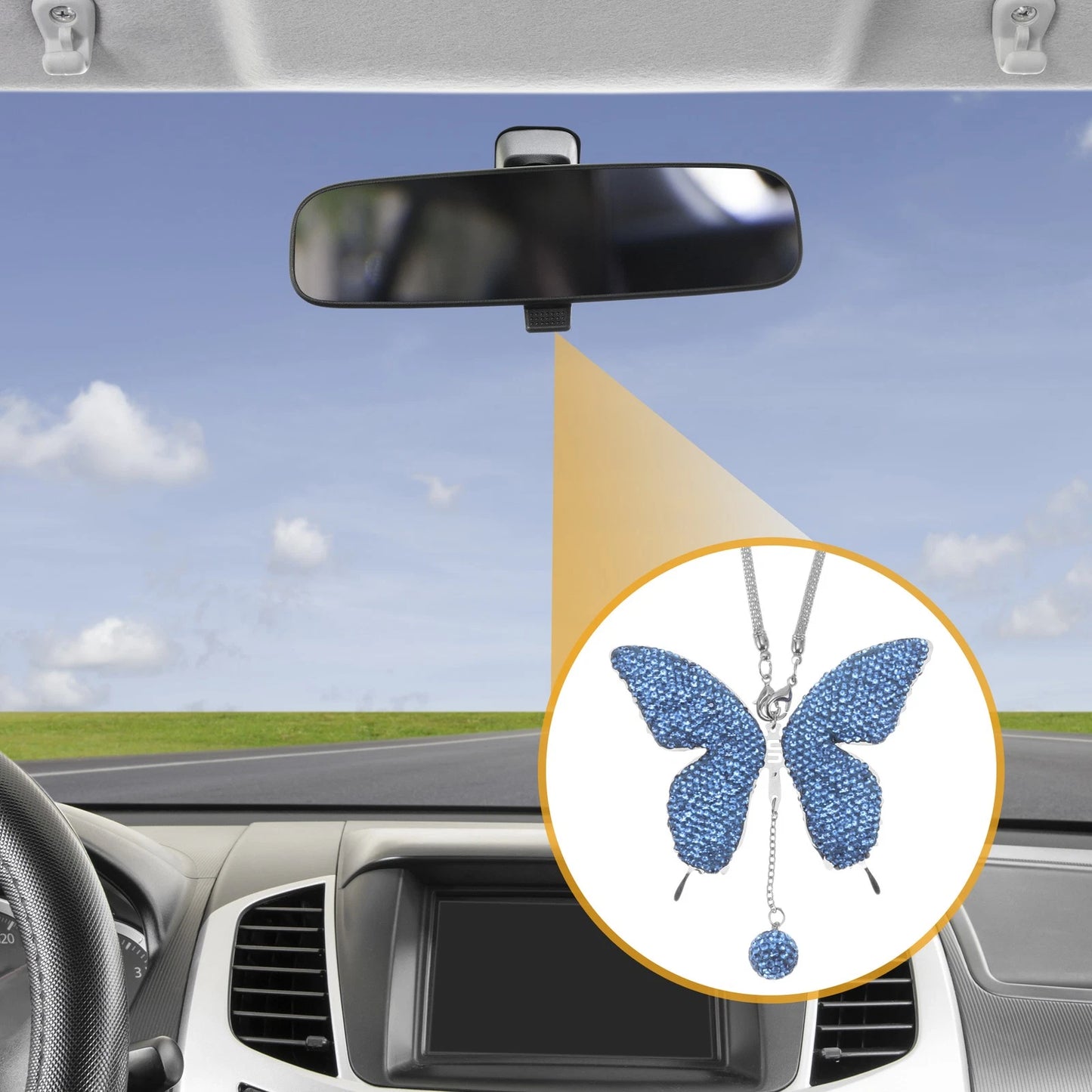 Faux Diamond Butterfly Rear View Mirror Pendant for Universal Cars (1 Pc)