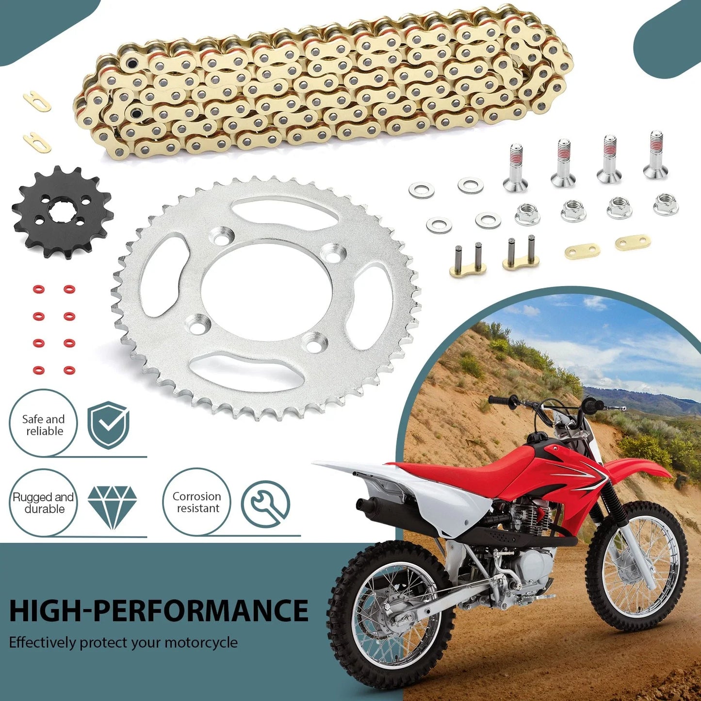 Link X-Ring Drive Chain & Sprockets for Honda XR80R/CRF80F (1985–2013)